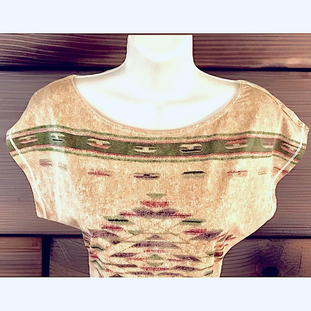 π₯LAUREN JEANS COπ₯ AZTEC DOLMAN CAP SLEEVE BOAT-NECK SLIM COTTON T-SHIRT TOP NWOT - Picture 10 of 13